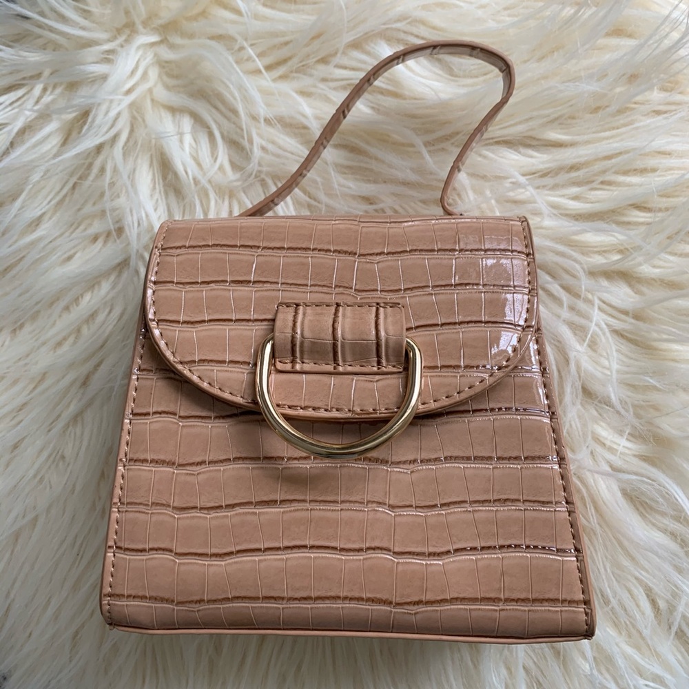 Nude Patent Croc PU ring detailed mini bag